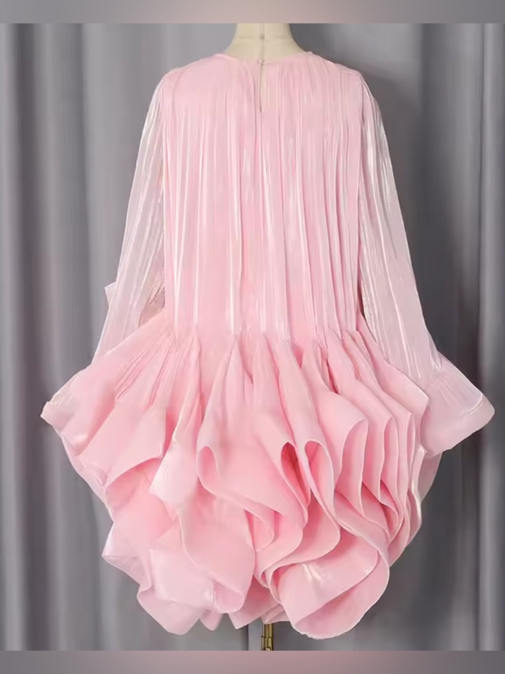 NEW $475 Sculptural Couture Pink Ruffle Mini Dress - Picture 7 of 10